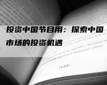 投资中国节目用：探索中国市场的投资机遇